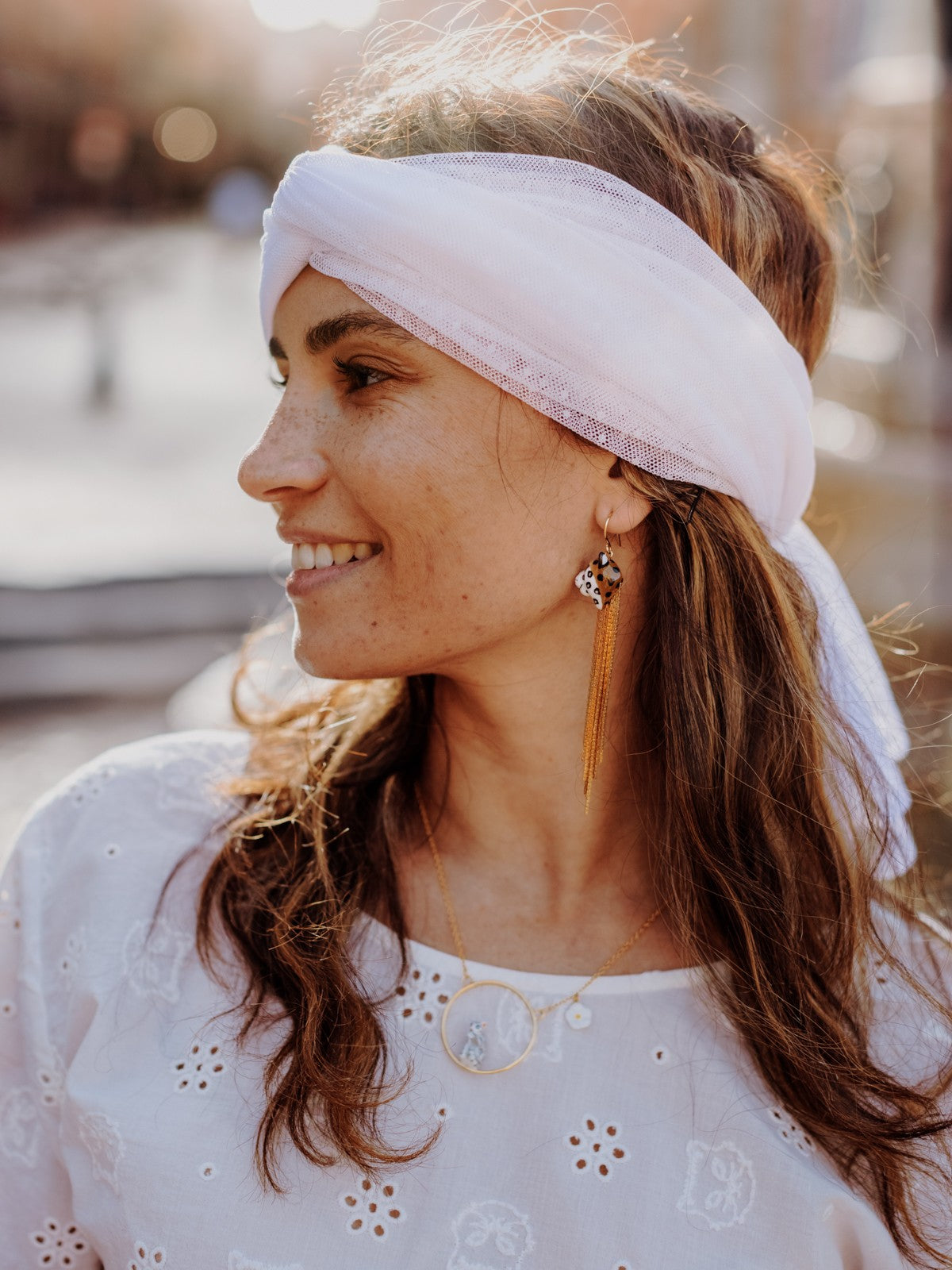 bijou boucles d'oreilles pendantes avec franges animal léopard en porcelaine peinte à la main