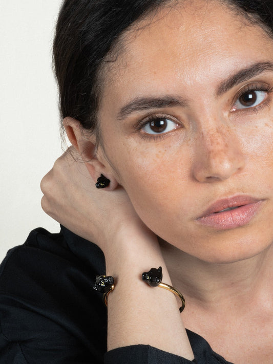 bracelet ajustable en porcelaine peinte à la main animal panthère noire