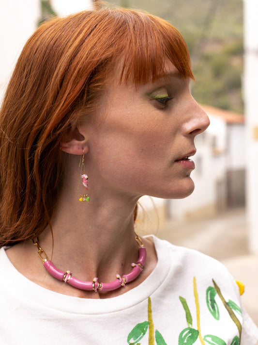 Collier cacatoès & perles roses