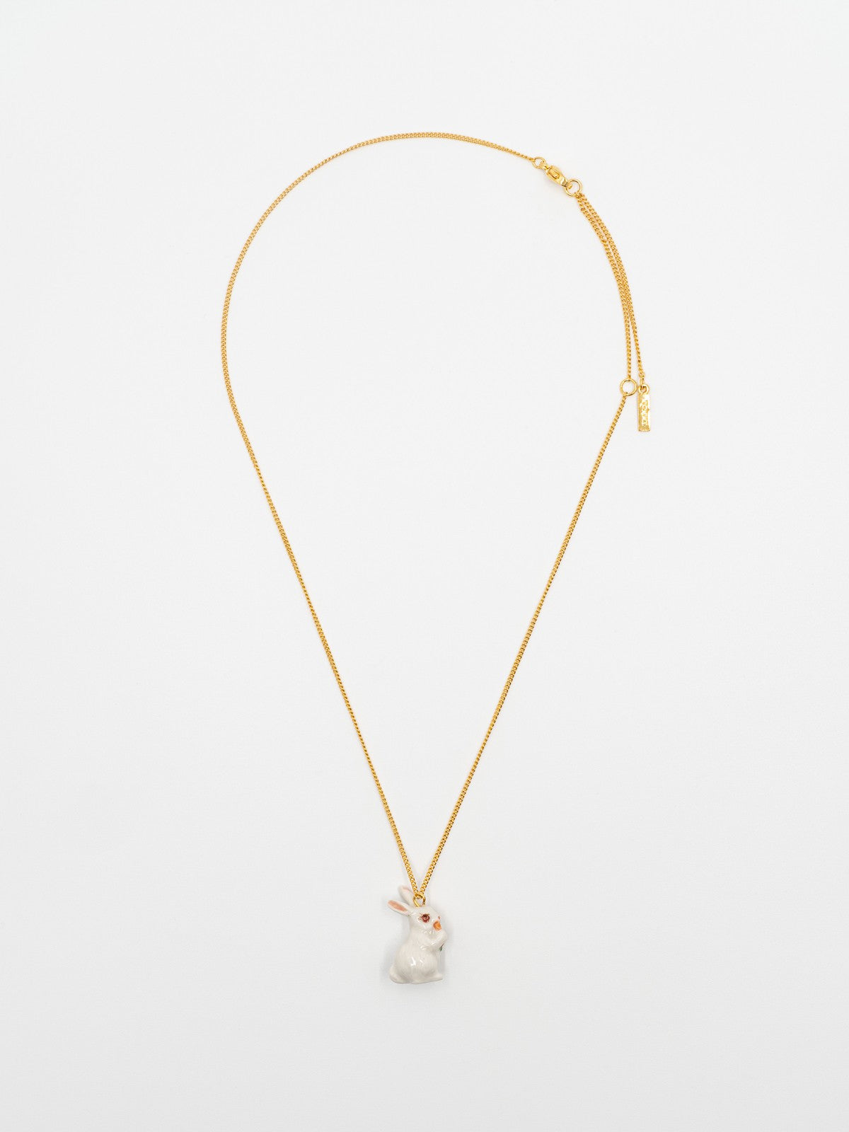 collier pendentif en porcelaine lapin peint à la main chaîne doré
