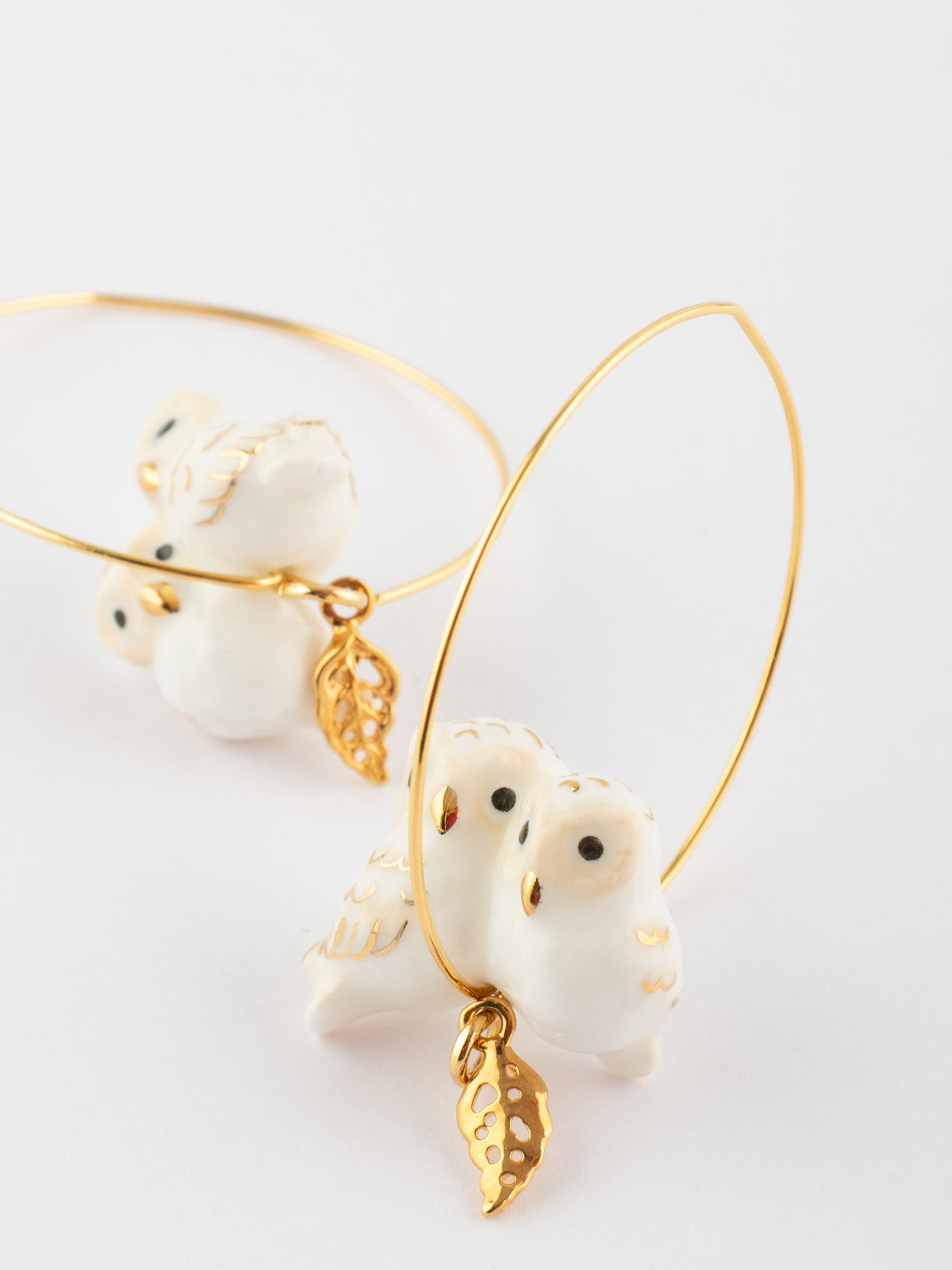 Grandes créoles chouette et feuilles d'or