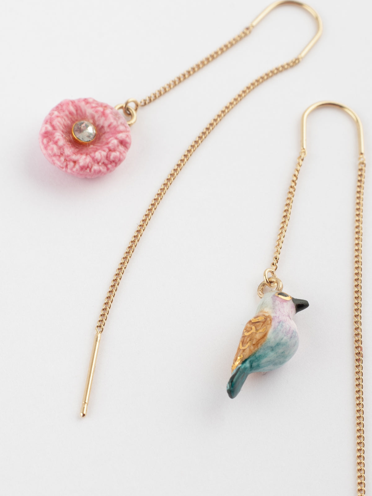 Longues boucles d'oreilles chardon & oiseau