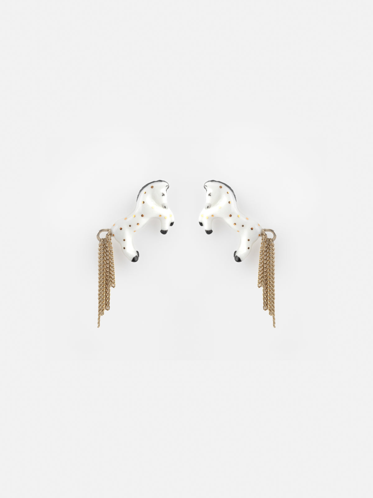 Boucles d'oreilles puces -  cheval blanc avec chaînes