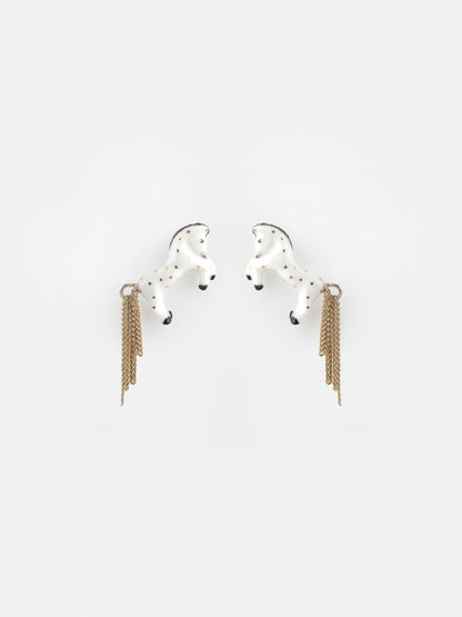 Boucles d'oreilles puces -  cheval blanc avec chaînes