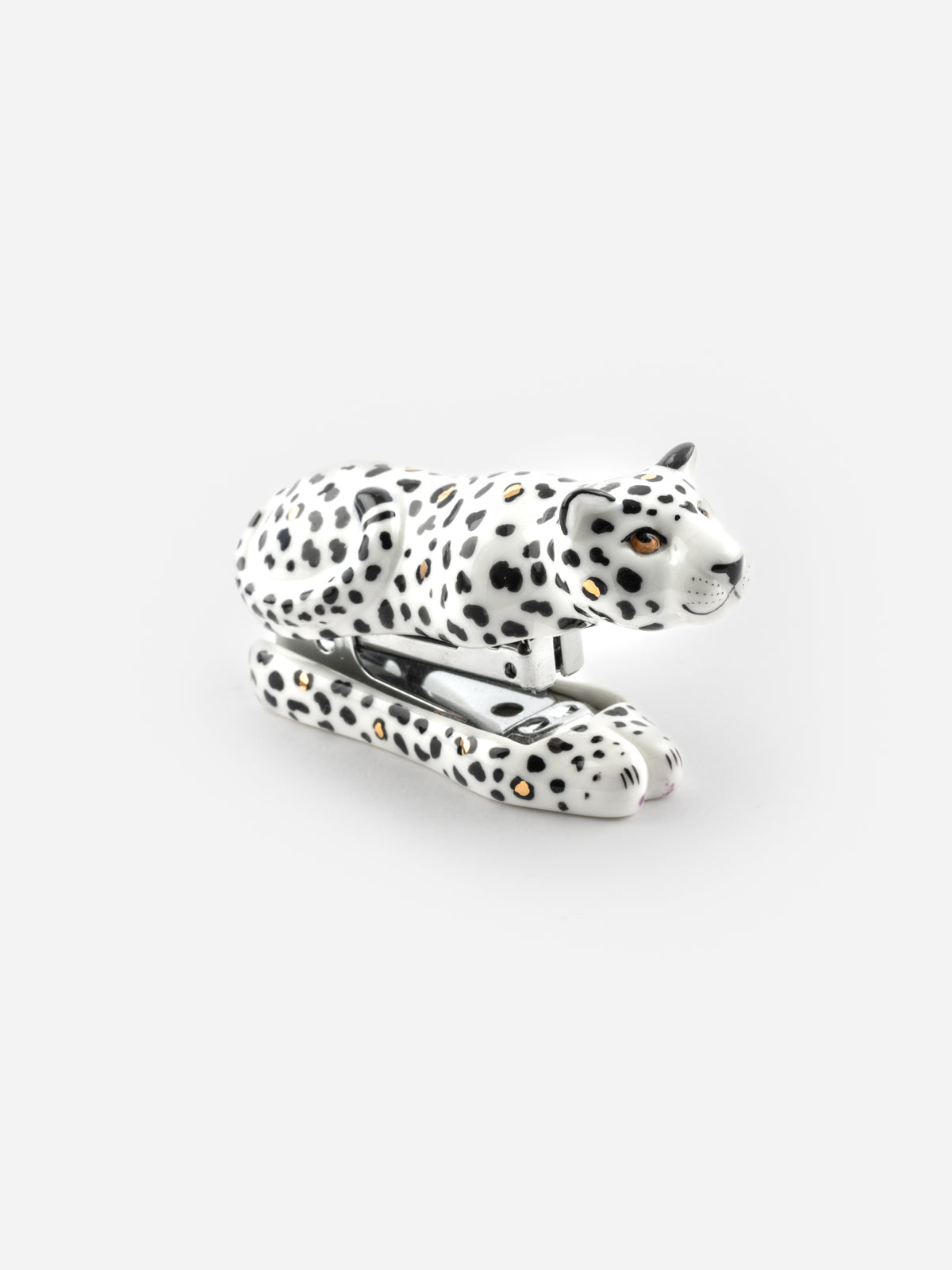 Agrafeuse léopard blanc et doré