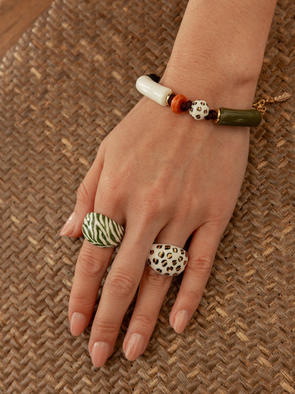 Bague léopard blanc et doré