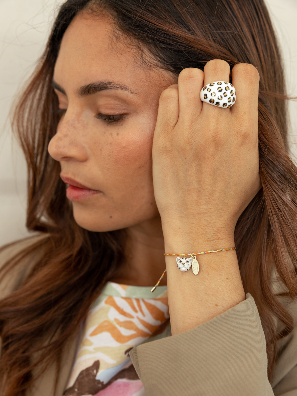 Bague léopard blanc et doré