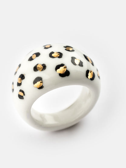 Bague léopard blanc et doré