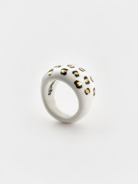 Bague léopard blanc et doré