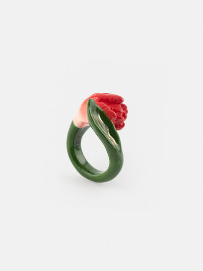 Bague tulipe en porcelaine