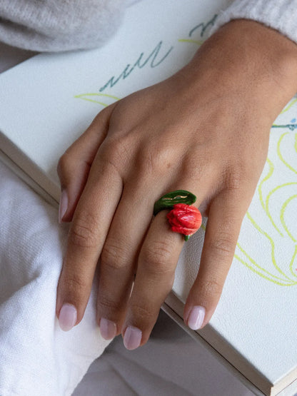 Bague tulipe en porcelaine