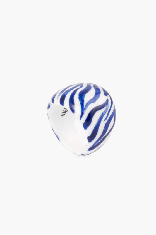 Anello zebra blu e bianca