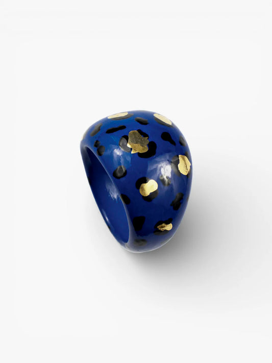 Blue and gold leopard ring
