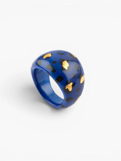 Bague léopard bleu et doré