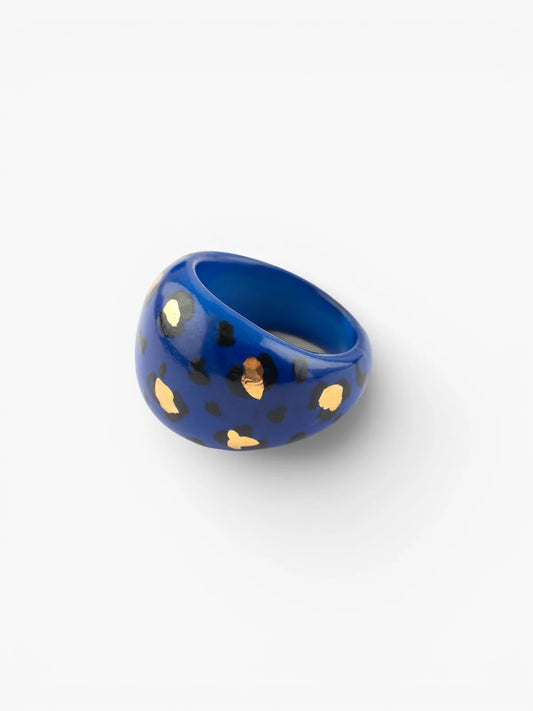 Blue and gold leopard ring