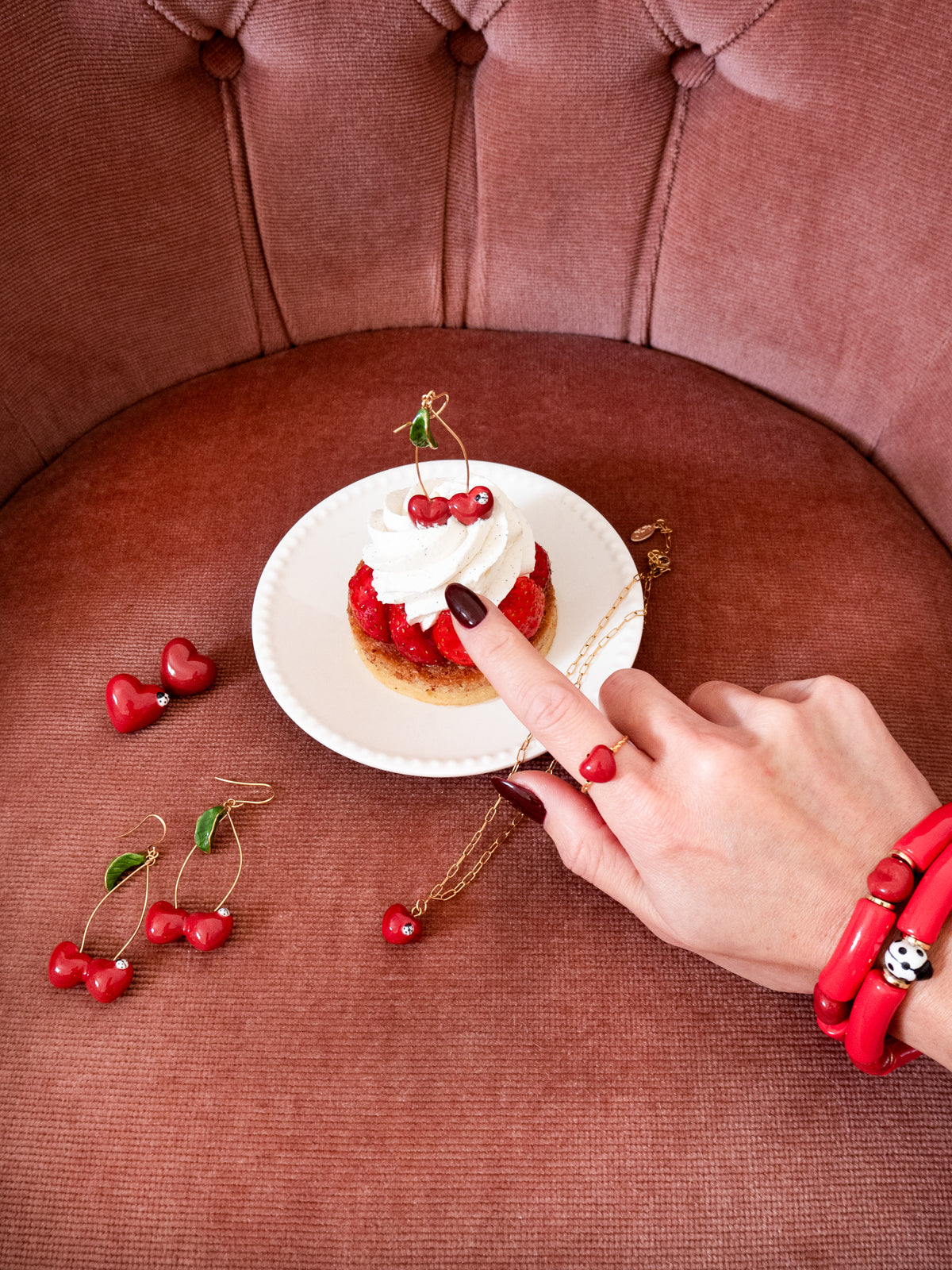 Orecchini a forma di cuore e coccinella - Cherie Cherry