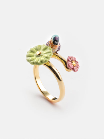 Bague ajustable colibri d'Anna et fleurs