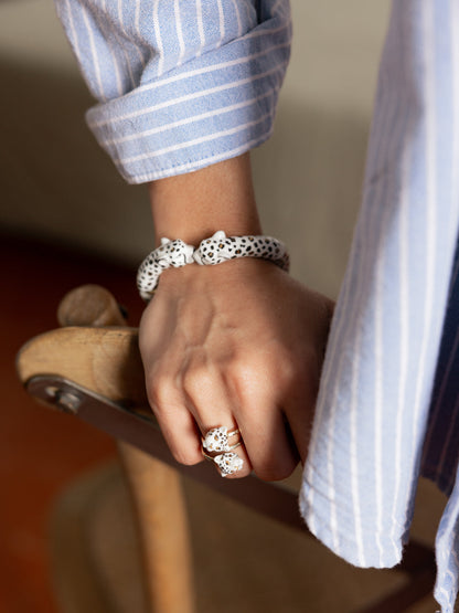 Bague spirale léopards blancs et dorés