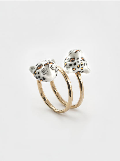 Bague spirale léopards blancs et dorés