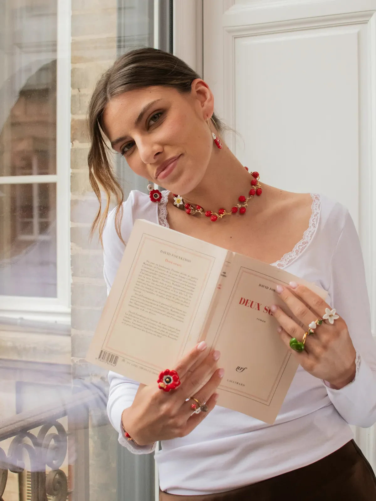 Bague anémone rouge