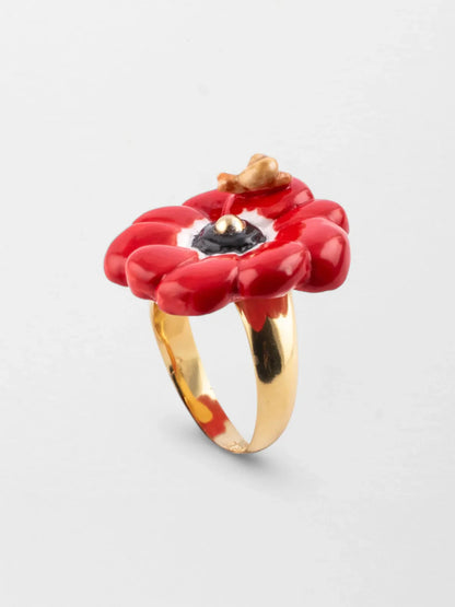 Bague anémone rouge