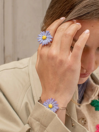 Bague fleur anémone bleue