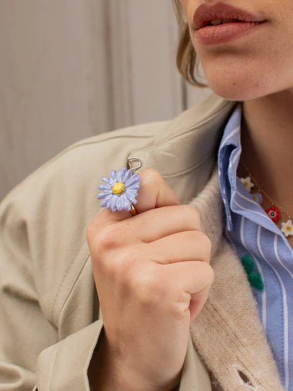 Bague fleur anémone bleue