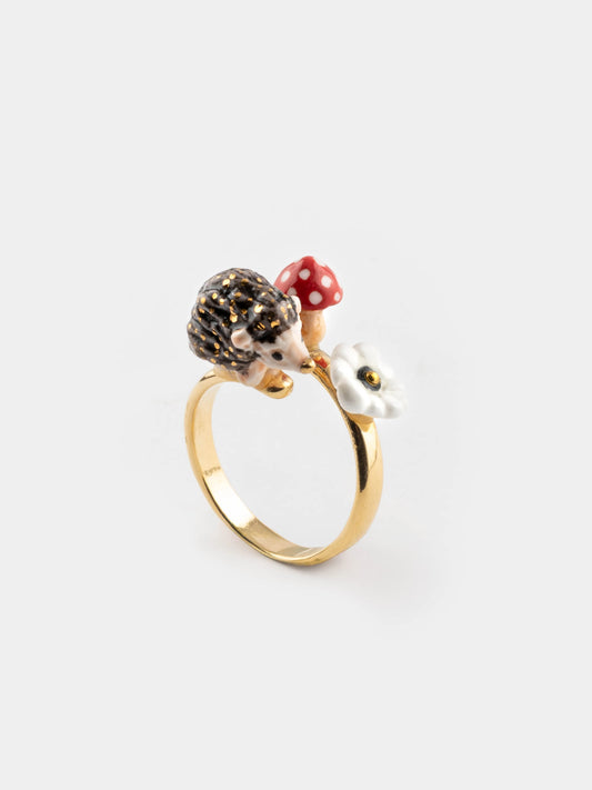 Bague hérisson, champignon et anémone