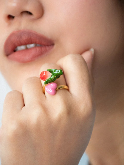 Bague Tulipe rouge et cœur