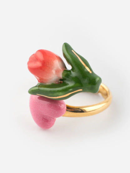 Bague Tulipe rouge et cœur