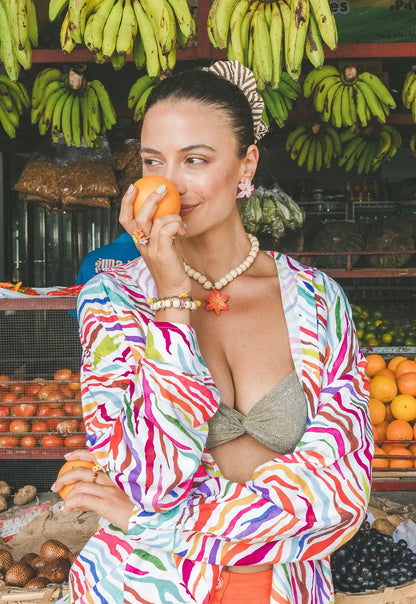 Bracelet perles d'hématite hibiscus et ananas