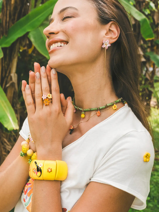 Bague multi fleurs tropicales