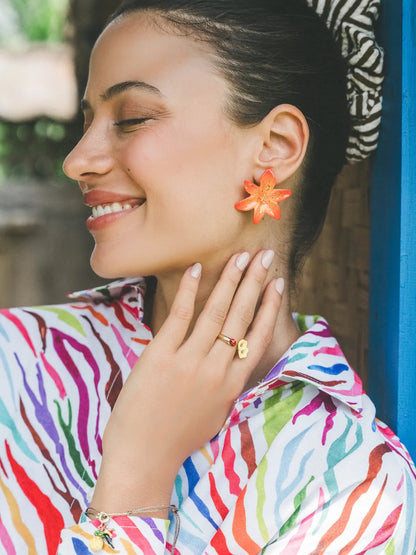 Bague FaceToFace hibiscus et coccinelle