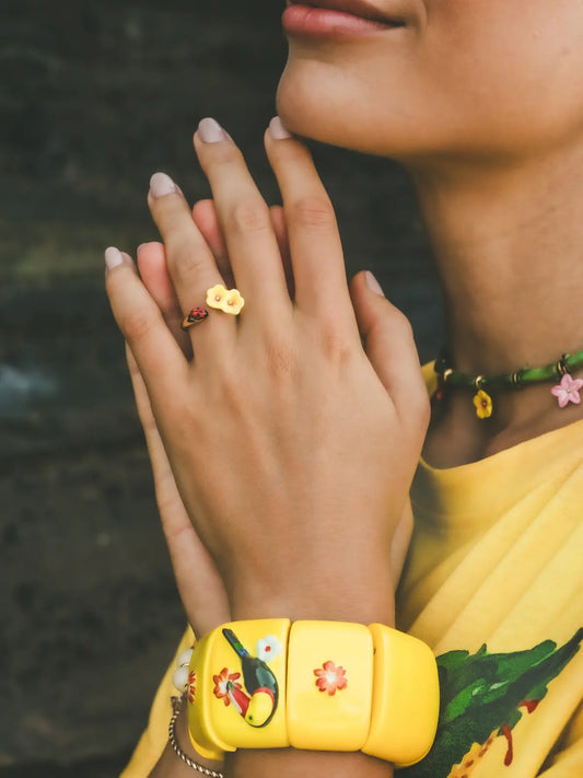 Bague FaceToFace hibiscus et coccinelle