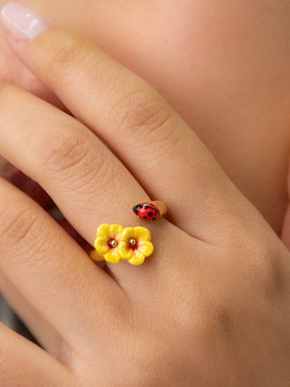 Bague FaceToFace hibiscus et coccinelle