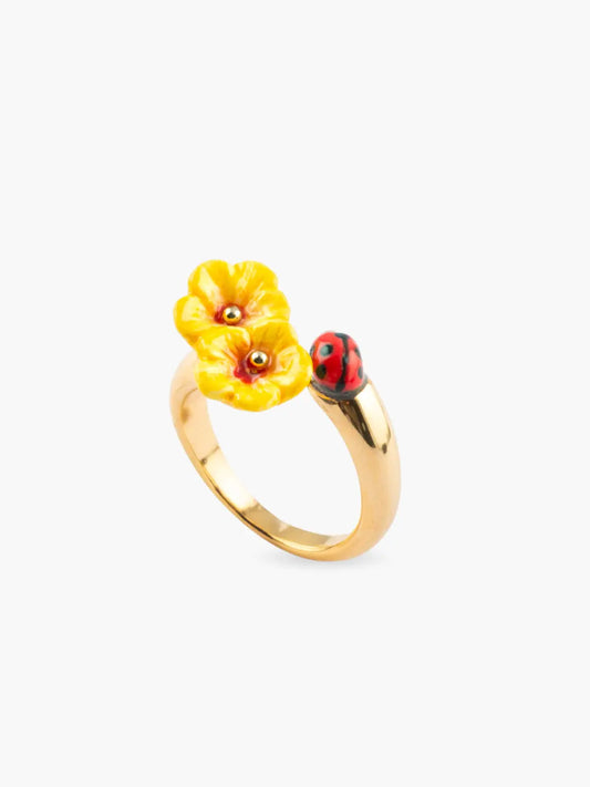 Bague FaceToFace hibiscus et coccinelle