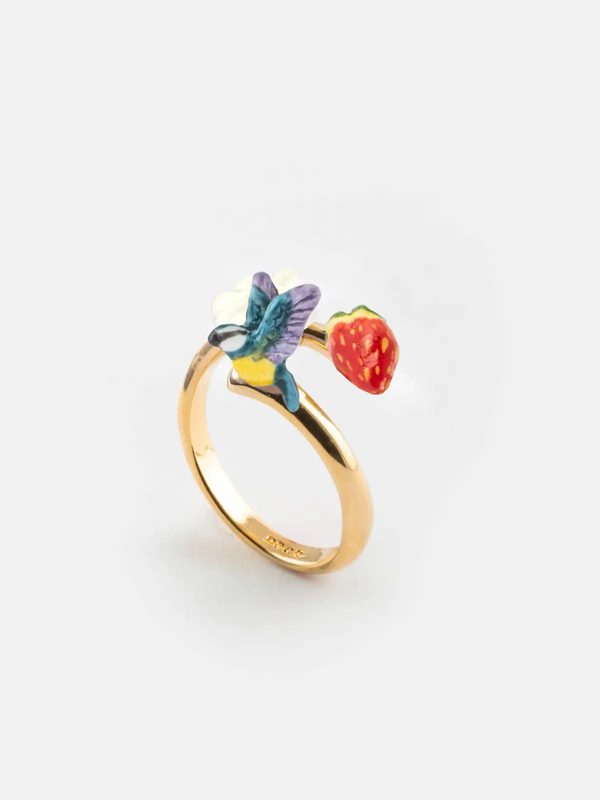 Bague mésange, fleur et fraise