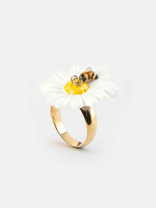 Bague maxi marguerite et pampille abeille