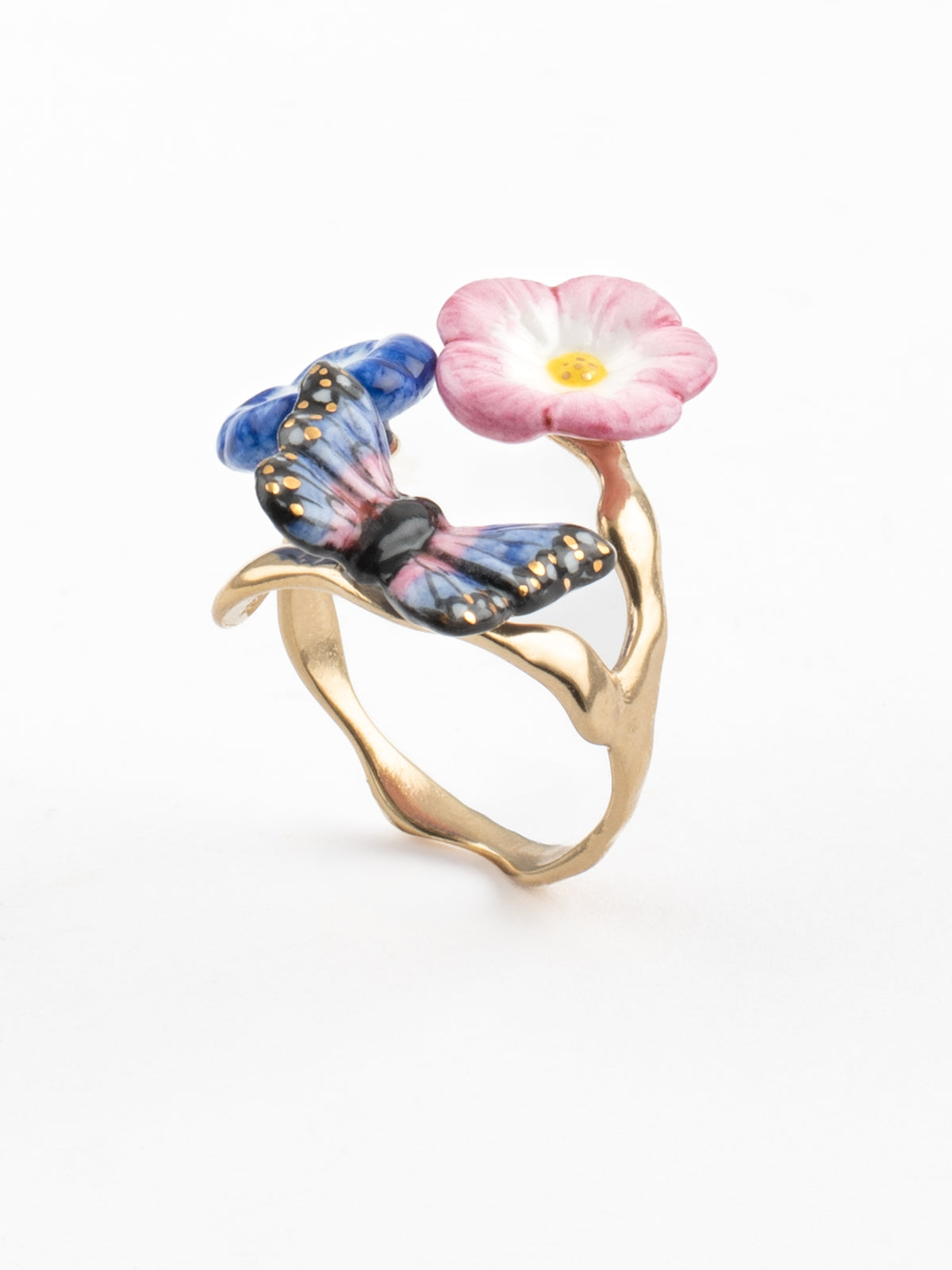 Anello farfalla notturna e rosa celeste