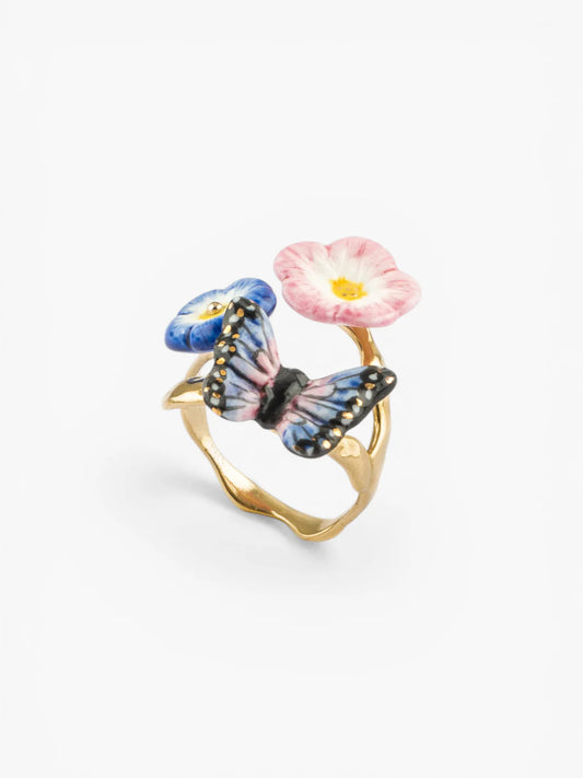 Night butterfly and celestial rose ring
