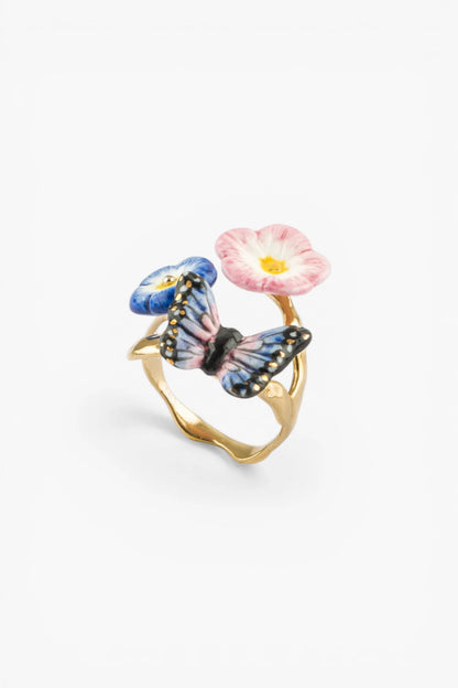 Bague papillon de nuit et roses célestes