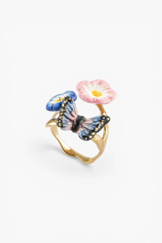 Night butterfly and celestial rose ring