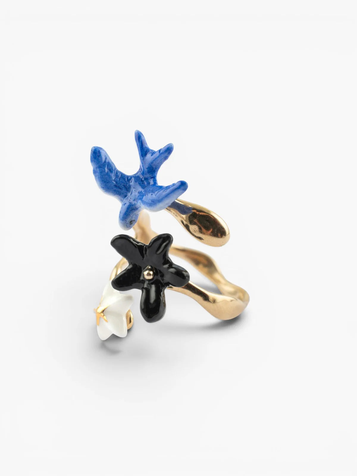 Blue swallow and flower ring