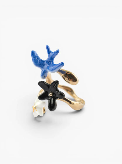 Blue swallow and flower ring