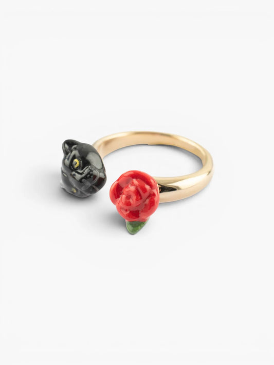 Bague FaceToFace panthère noire et rose - 15 ans