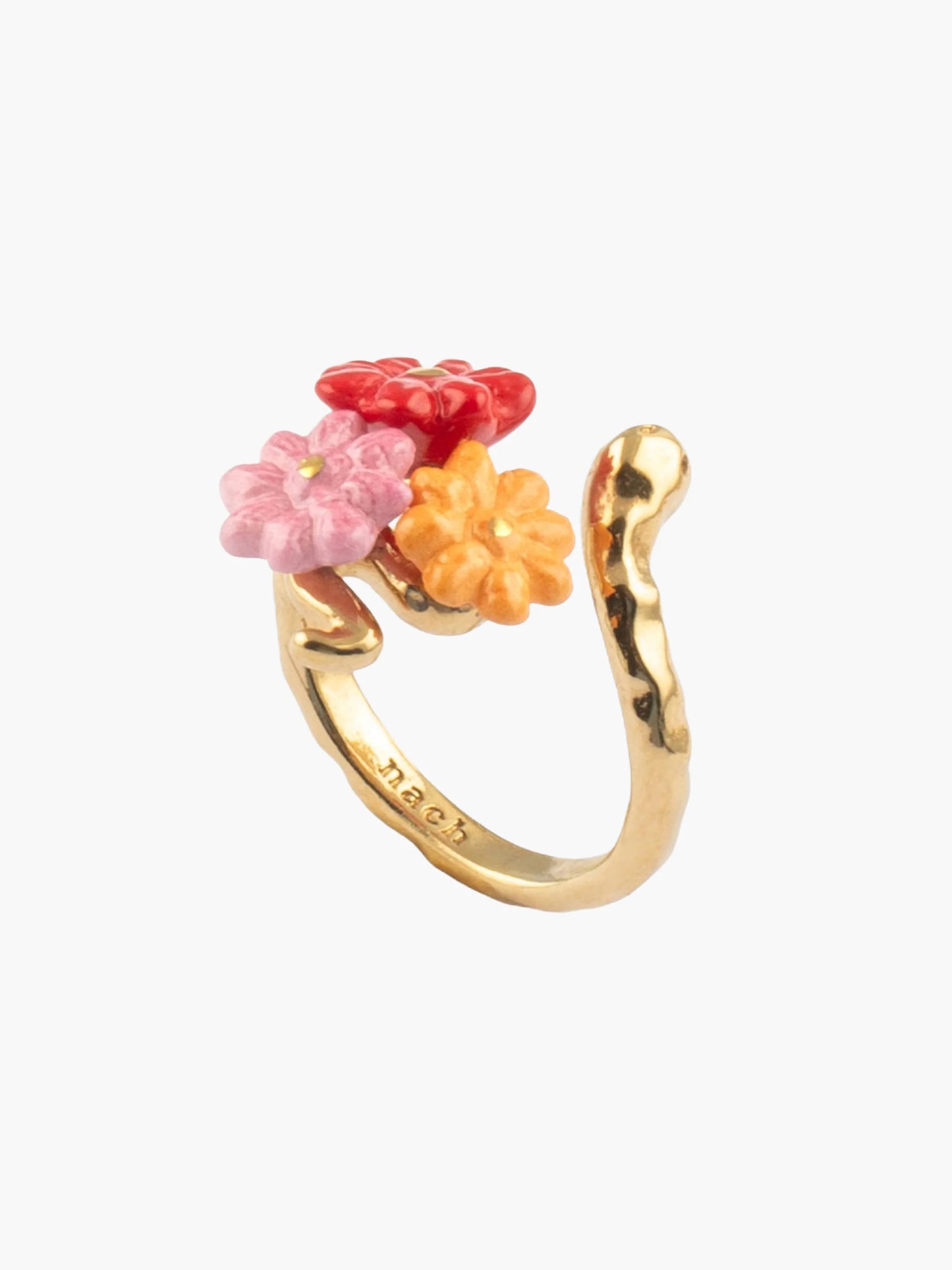 Bague ajustable serpent et fleurs