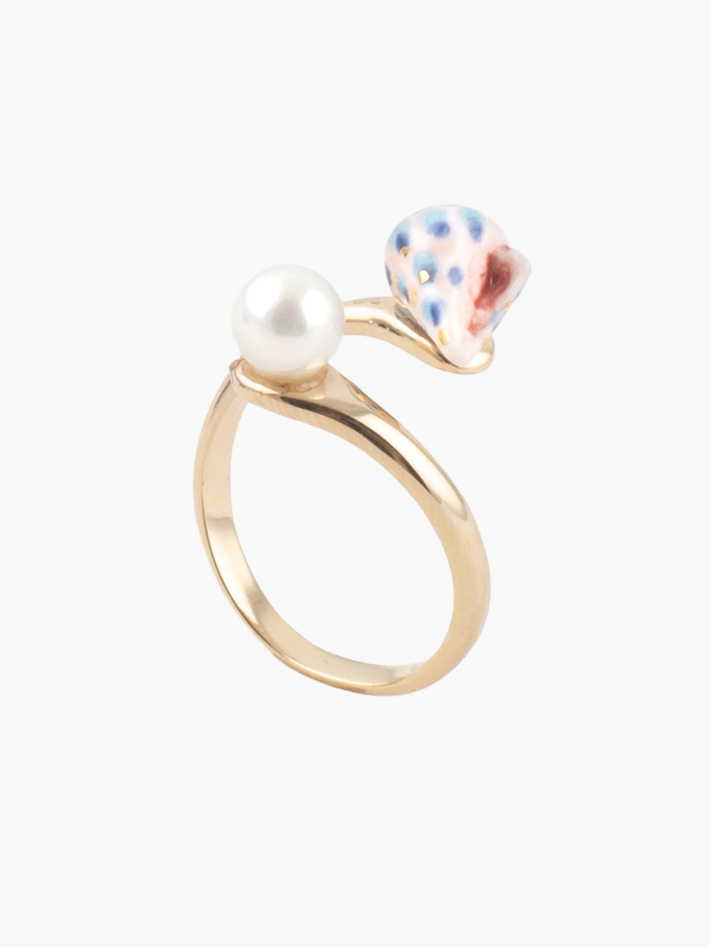 Bague FaceToFace coquillage bleu et perles