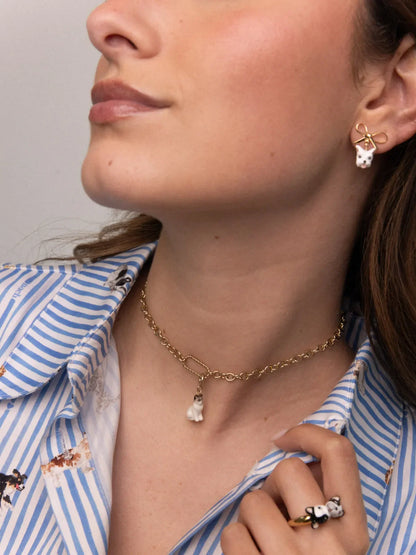 Boucles d'oreilles puces - chien Coton de Tulear et nœud