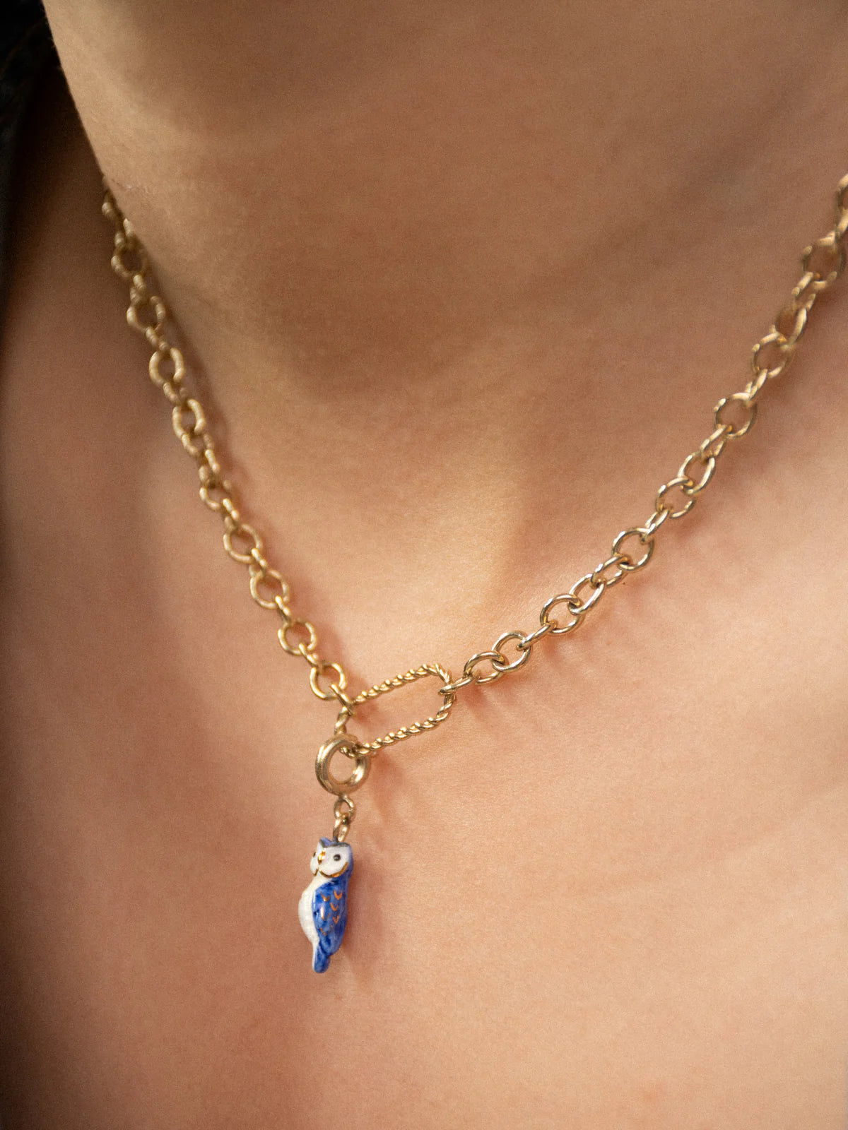 Blue and gold owl charm