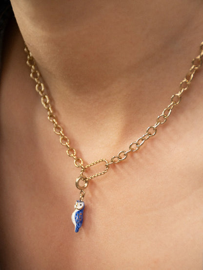 Blue and gold owl charm